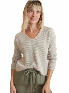 Marine Layer V-neck Sweater (Oatmeal, Ribbed Knit)